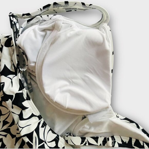 Lands End Long Torso Tankini Top Swimsuit Black Havana Floral Print Underwire 16 - Picture 4 of 12